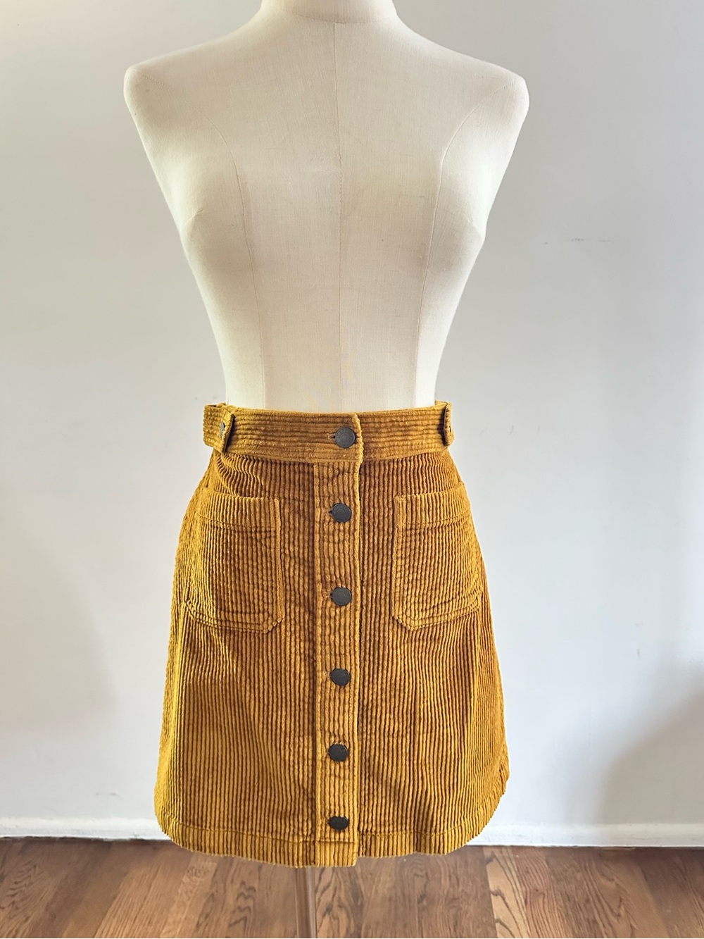 Madewell Mustard Corduroy Button Front Mini Skirt High Rise Size 6